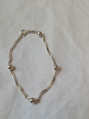 Sterling Silver Vintage Bead Station Women's Bracelet Made In Italy